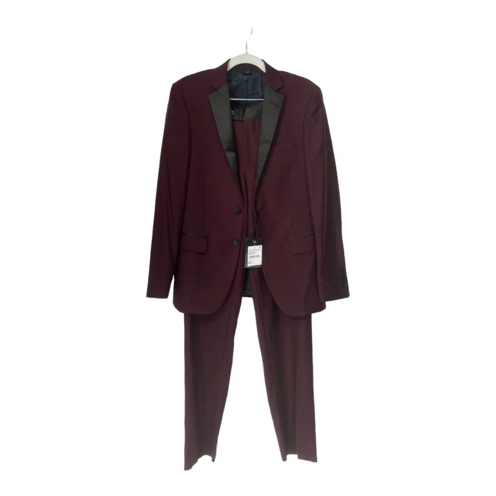 Zanetti Sienna Two Button Notch Collar Burgundy Wool Slim Fit‎ Contrast Tuxedo